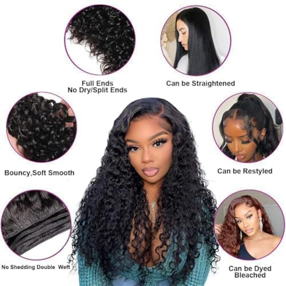 Unilo 14 14 14 Inch Water Wave Bundles Human Hair 100 Unprocessed Curly