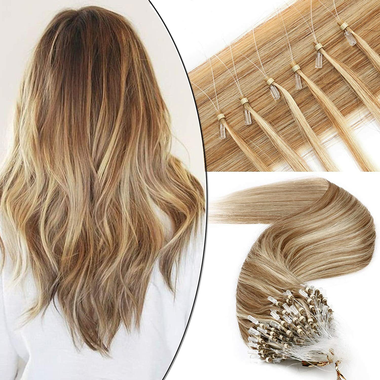 Easy Loop Micro Ring Link Hair Extensions Micro Beads Remy Human Hair 100-200str
