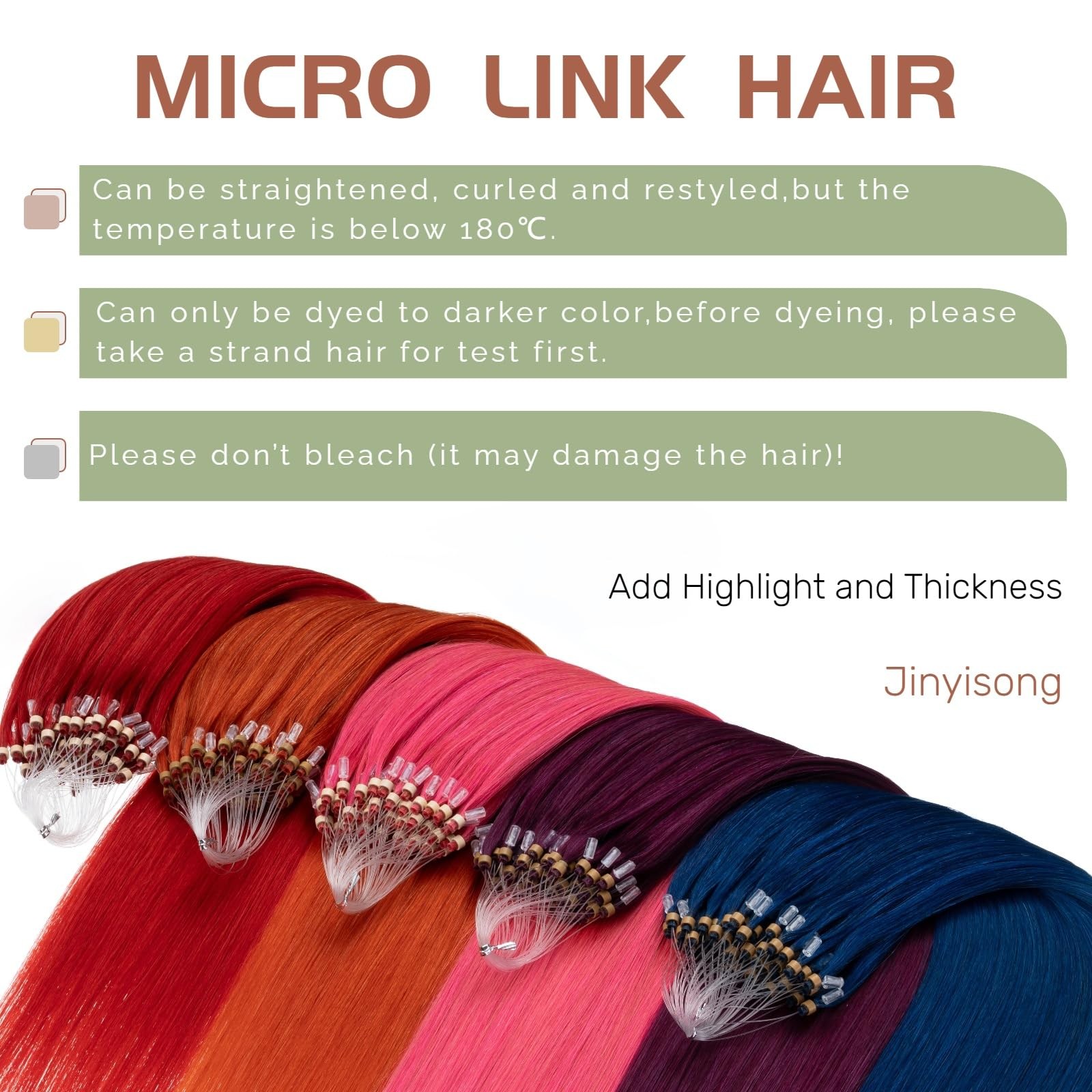 Jinyisong Microlink Hair Extensions Human Hair Blue Color Bead Hair Extensions