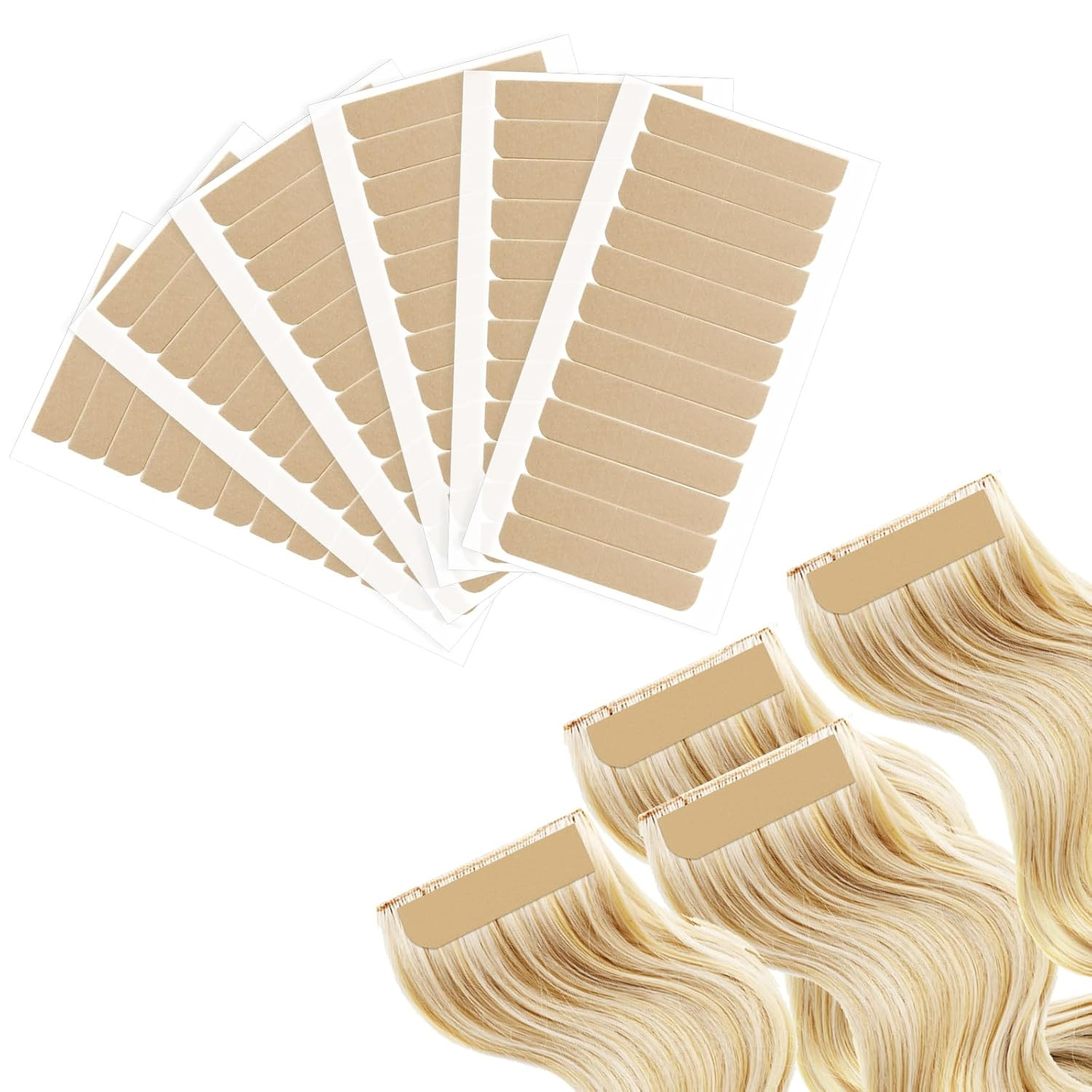 Hair Extension Tape Tabs, 144PCS Pre-Cut Double Sided Adhesive Tapes in Hair