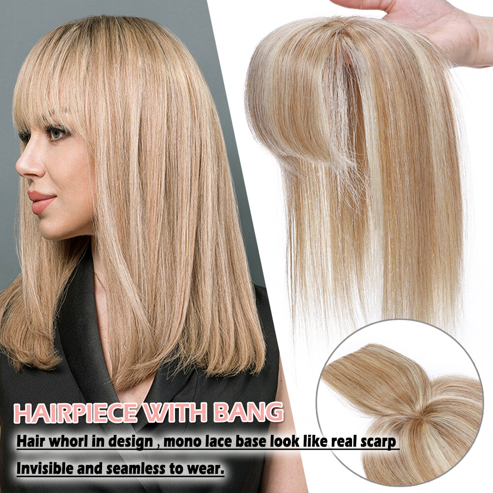 13*15 Large Human Hair Topper Hairpiece Clip In Women Hair Loss Top Piece BANGS