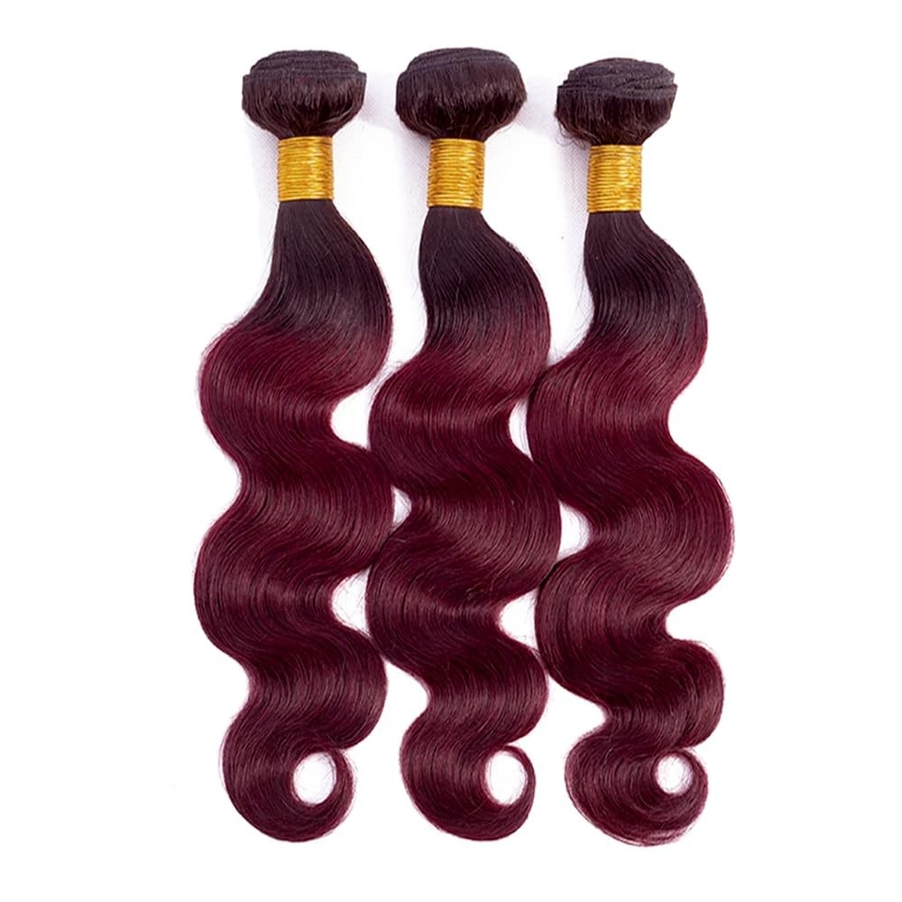 Niciitysi 1B99J Bundles Human Hair Ombre Body Wave Bundles 16 18 20 Inch