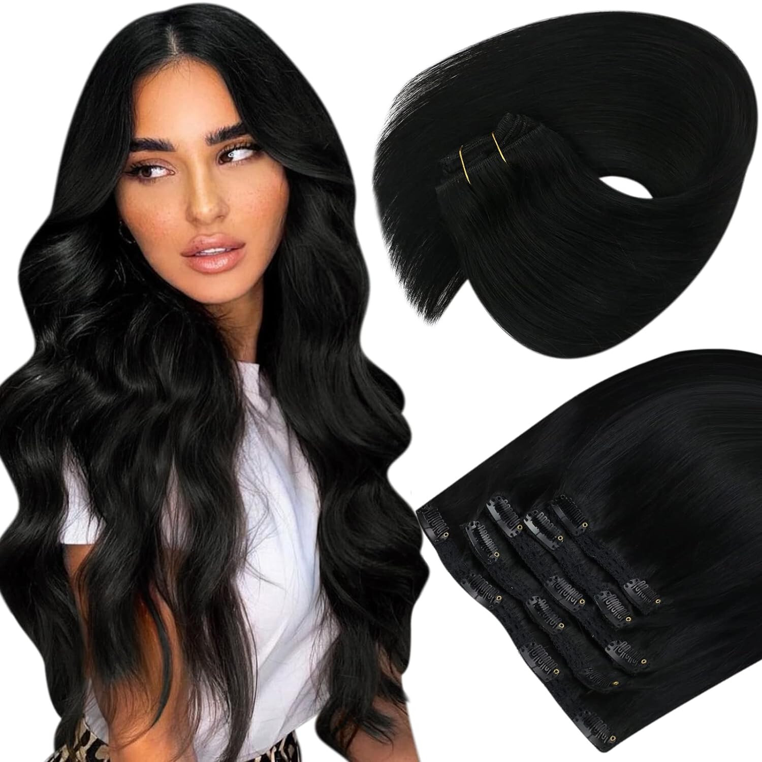Clip in Hair Extensions Real Human Hair Double Weft Clips in Remy Hair Full Head