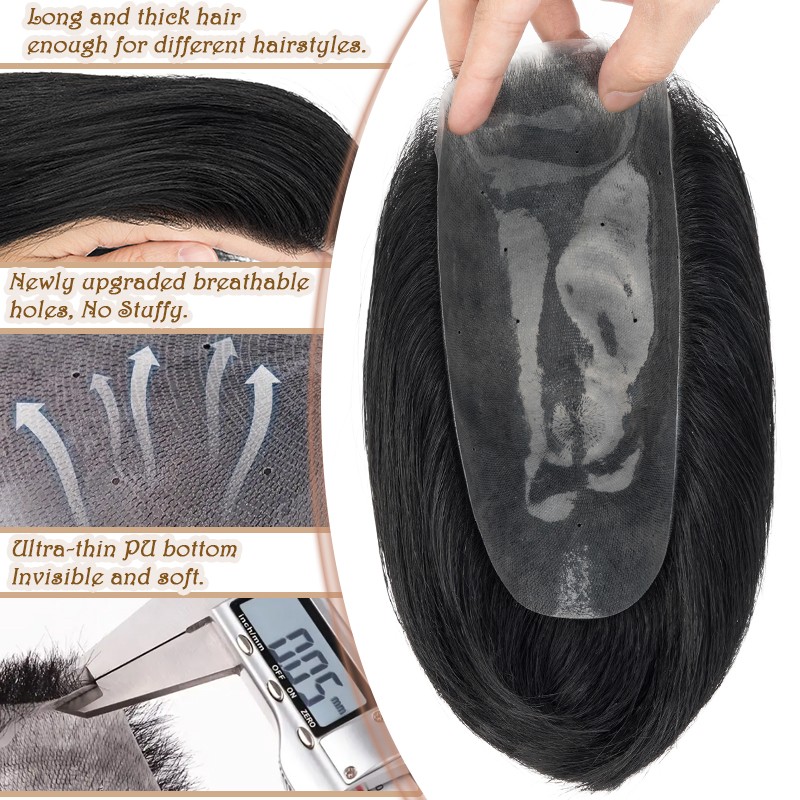 Mens Hair Replacement Ultra Thin Skin Toupee All Colors Hairpiece PU System Wigs
