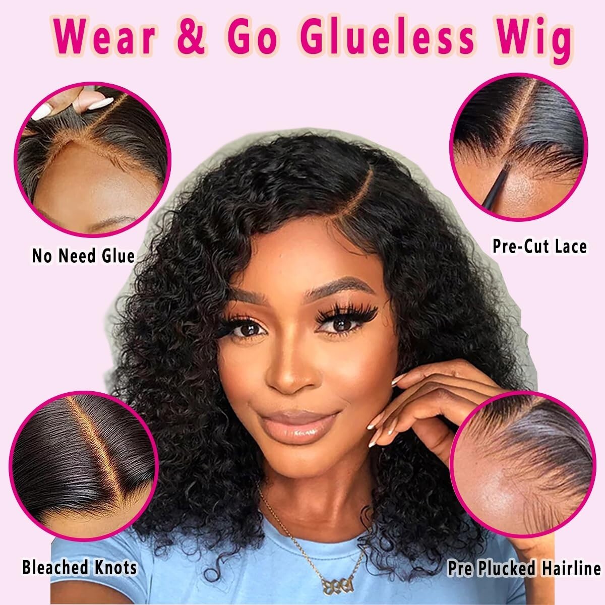 Wear and Go Glueless Deep Wave Bob 4×4 Lace Closure Wig 12 Inch