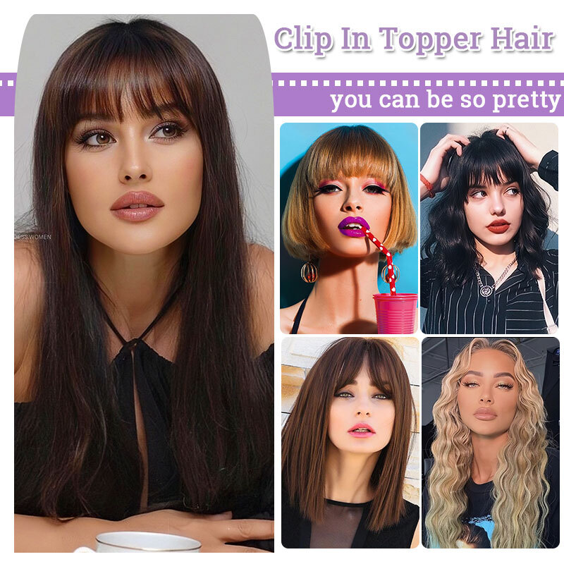 Real as Human 5″-20″ Hair Topper with Bangs Toupee Clip in Hairpiece Extensions