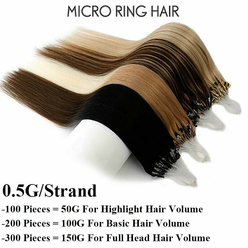 Micro Ring Loop Human Hair Extensions Micro Beads Link Remy Hair Colored 16-26in