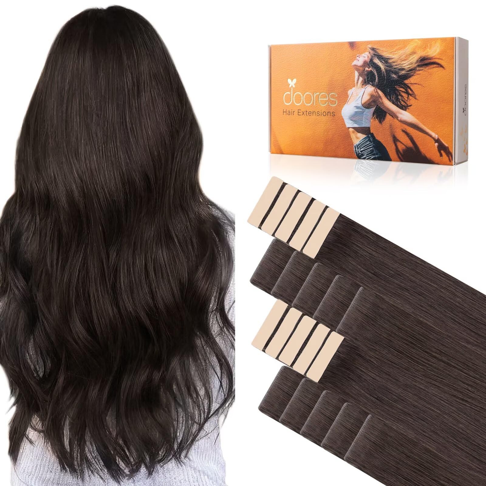 Doores Invisi Edge Tape In Extensions Human Hair Light Dark Brown 10 Injection