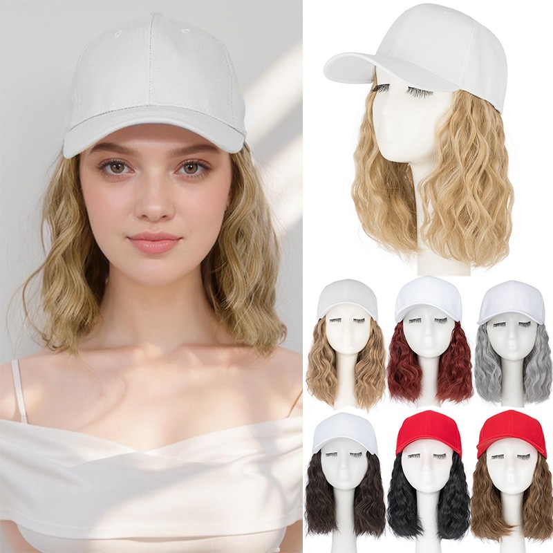6in 8in Women Bob Baseball Hat with Synthetic Hair Extensions Curly Baseball Cap