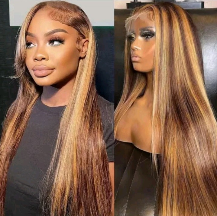 16 Inch P4 27 Highlight Silky Straight Human Hair Wig 250 Density 13×4 HD…