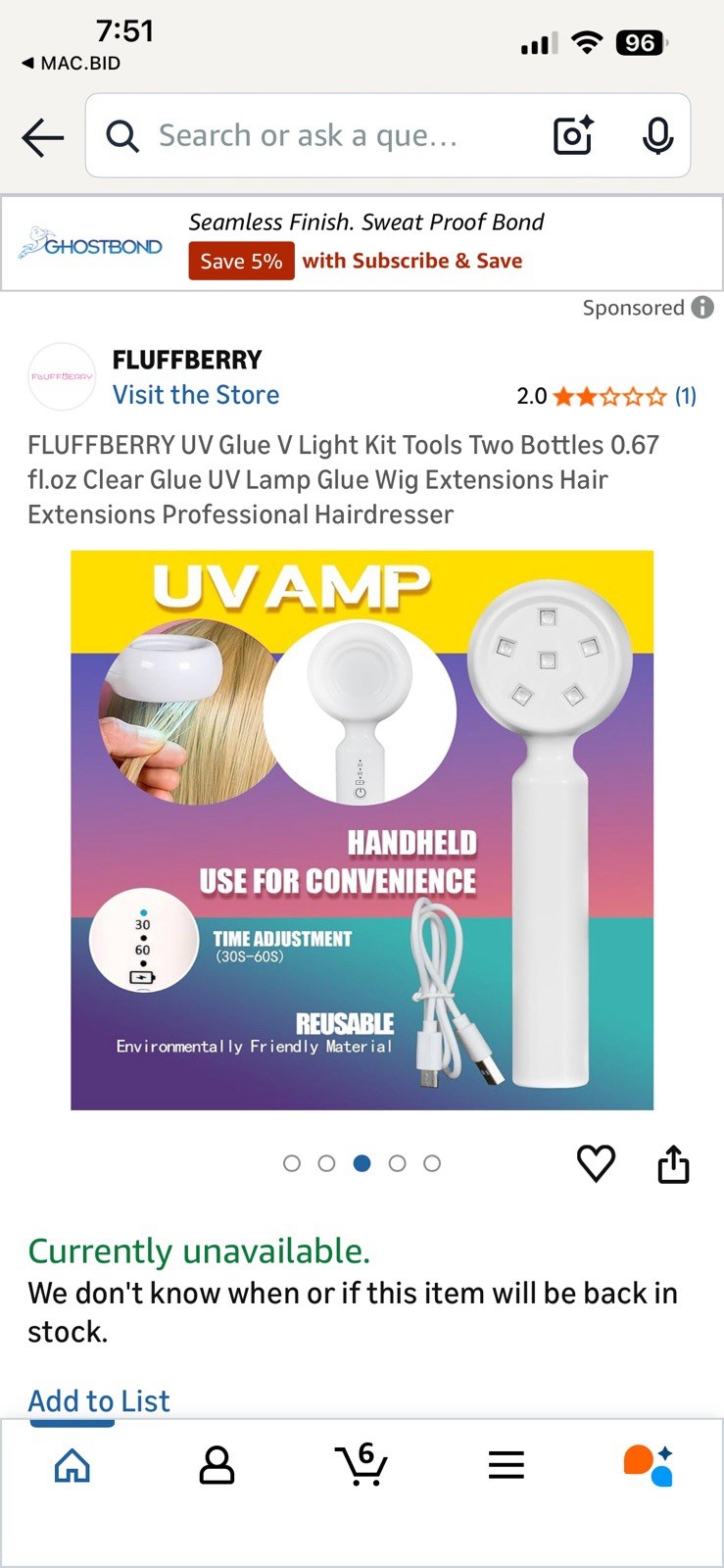 FluffBerry Hypoallergenic Waterproof UV Glue Kit Clear for Wig Extensions