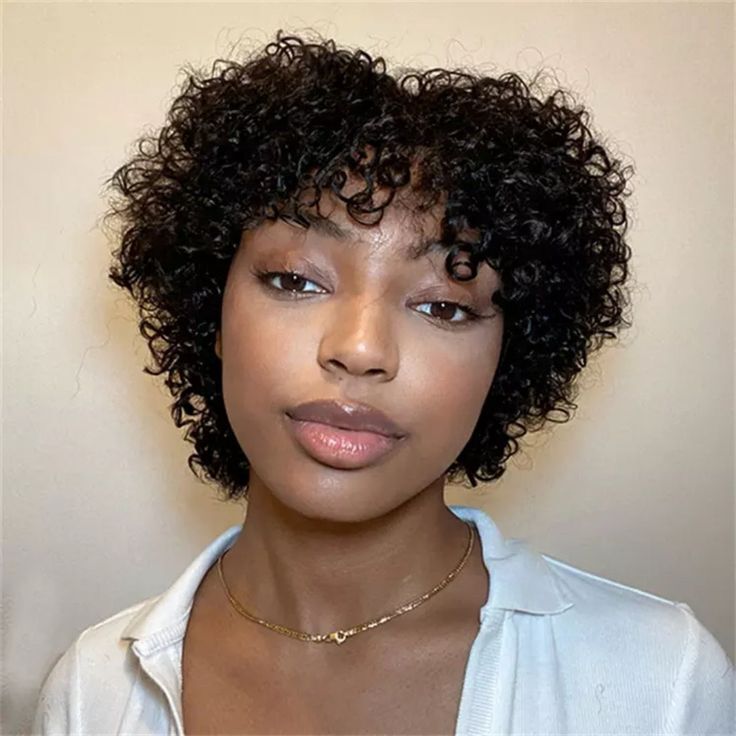 Human Hair Short Curly Wigs 6 Inch Natural Black Pixie Cut Afro Kinky Curly Wigs
