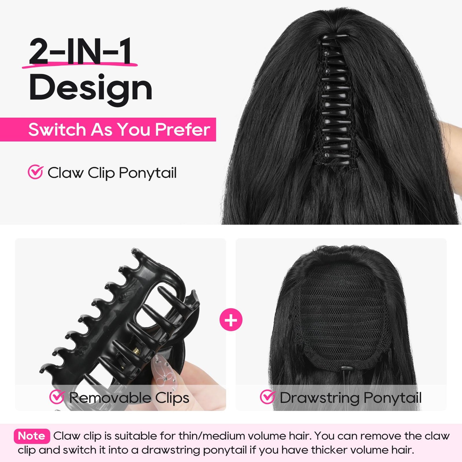 Ponytail Extension, 24″ Claw Clip in Long Curly Wavy Ponytail Hair Extension …
