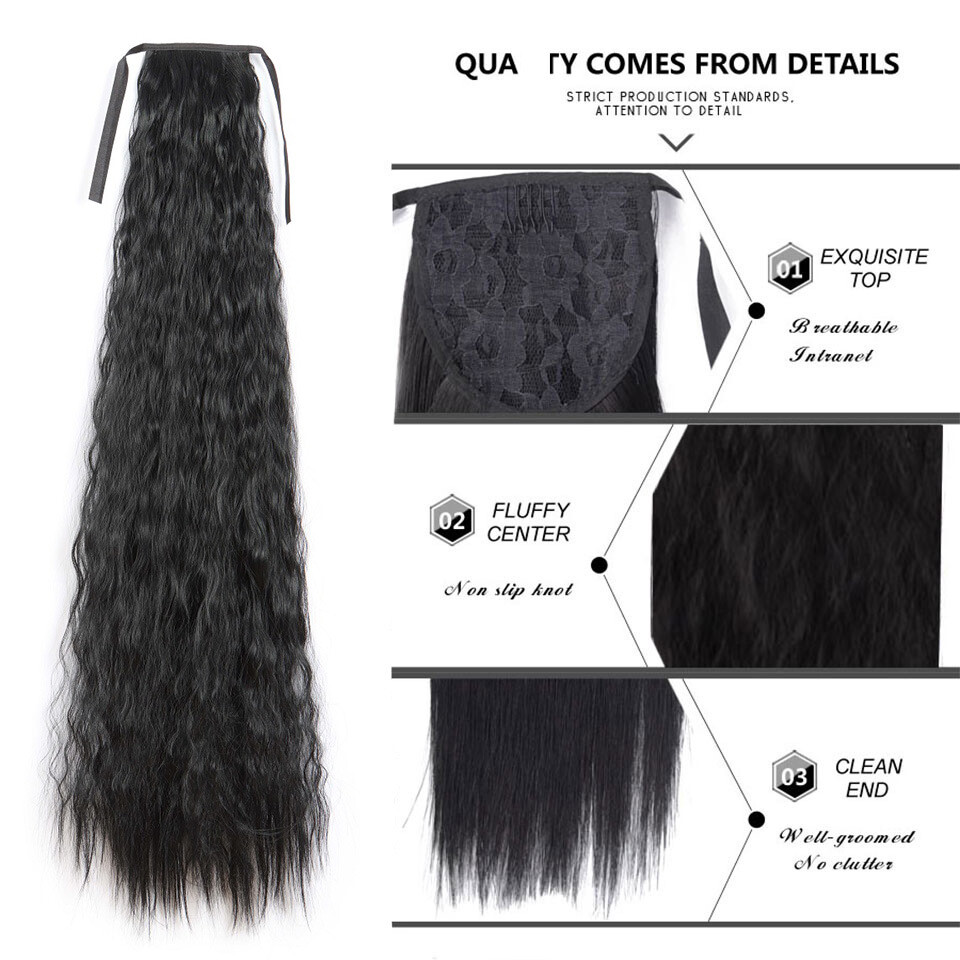 33in 140g Curly 85cm As Human Hair Extensions Corn Wave Ponytail Hairpiece Black
