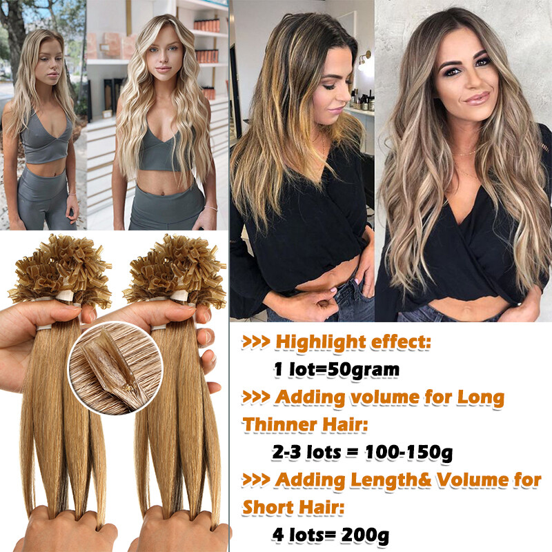 CLEARANCE Pre-Bonded Real Human Hair Extensions Glue Nail U Tip 100% Remy Hair