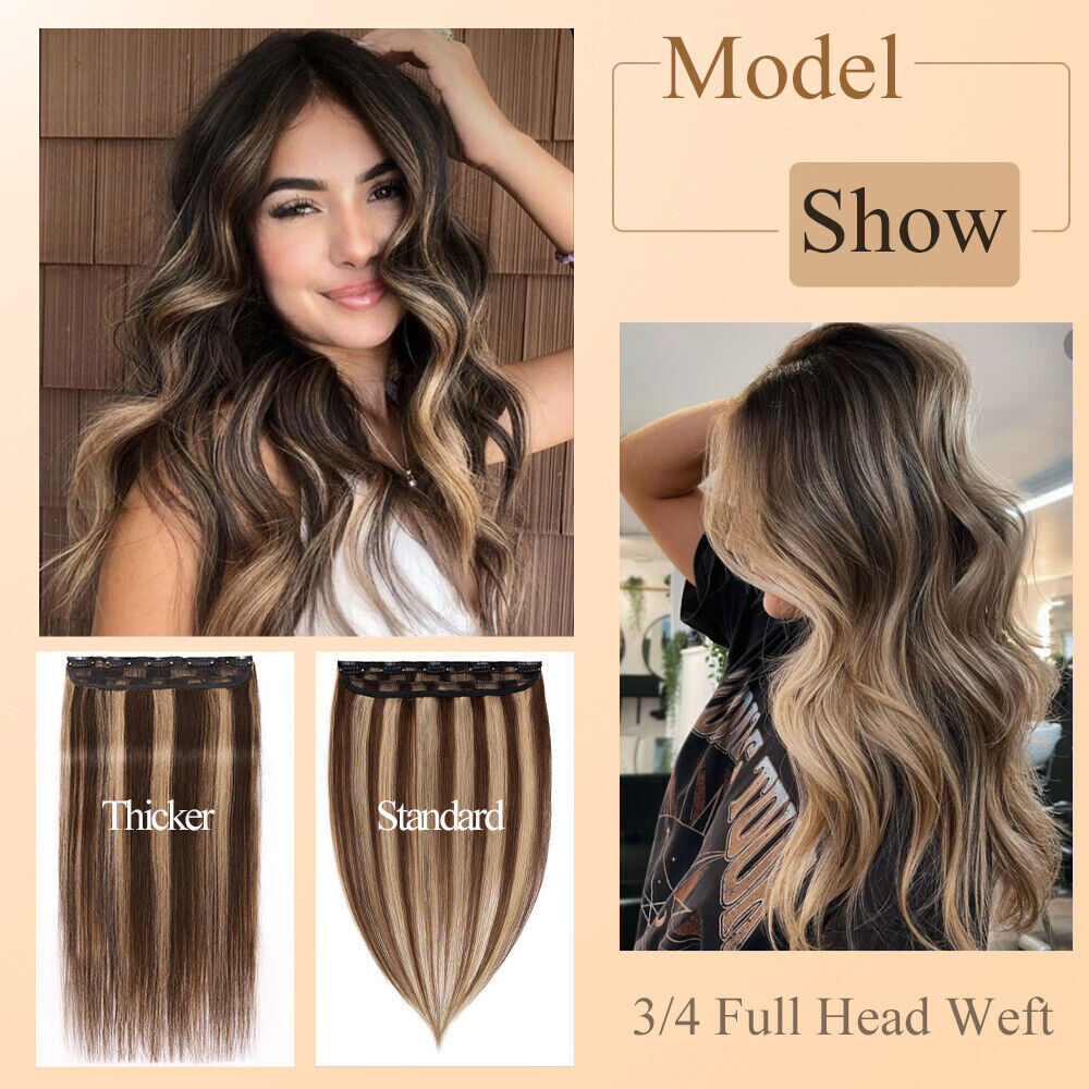 THICK One Piece Clip In 100% Remy Human Hair Extensions Remi 3/4 Full Head Ombre