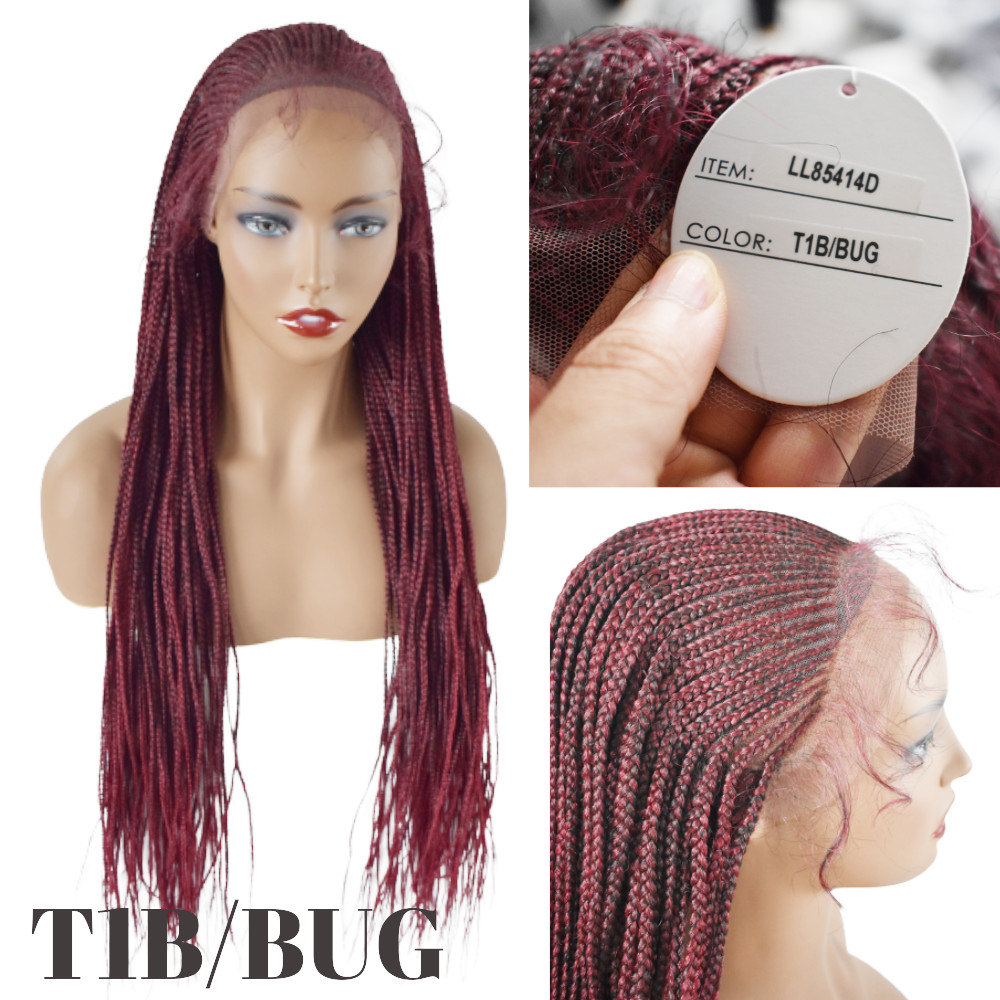 Micro Cornrow Box Twist Braided Lace Front Wig Baby Hair Kanekalon Synthetic US