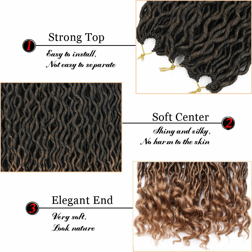US Goddess Locs Deep Curly Faux Locs Dreadlocks Crochet Braids Hair Curly Ends