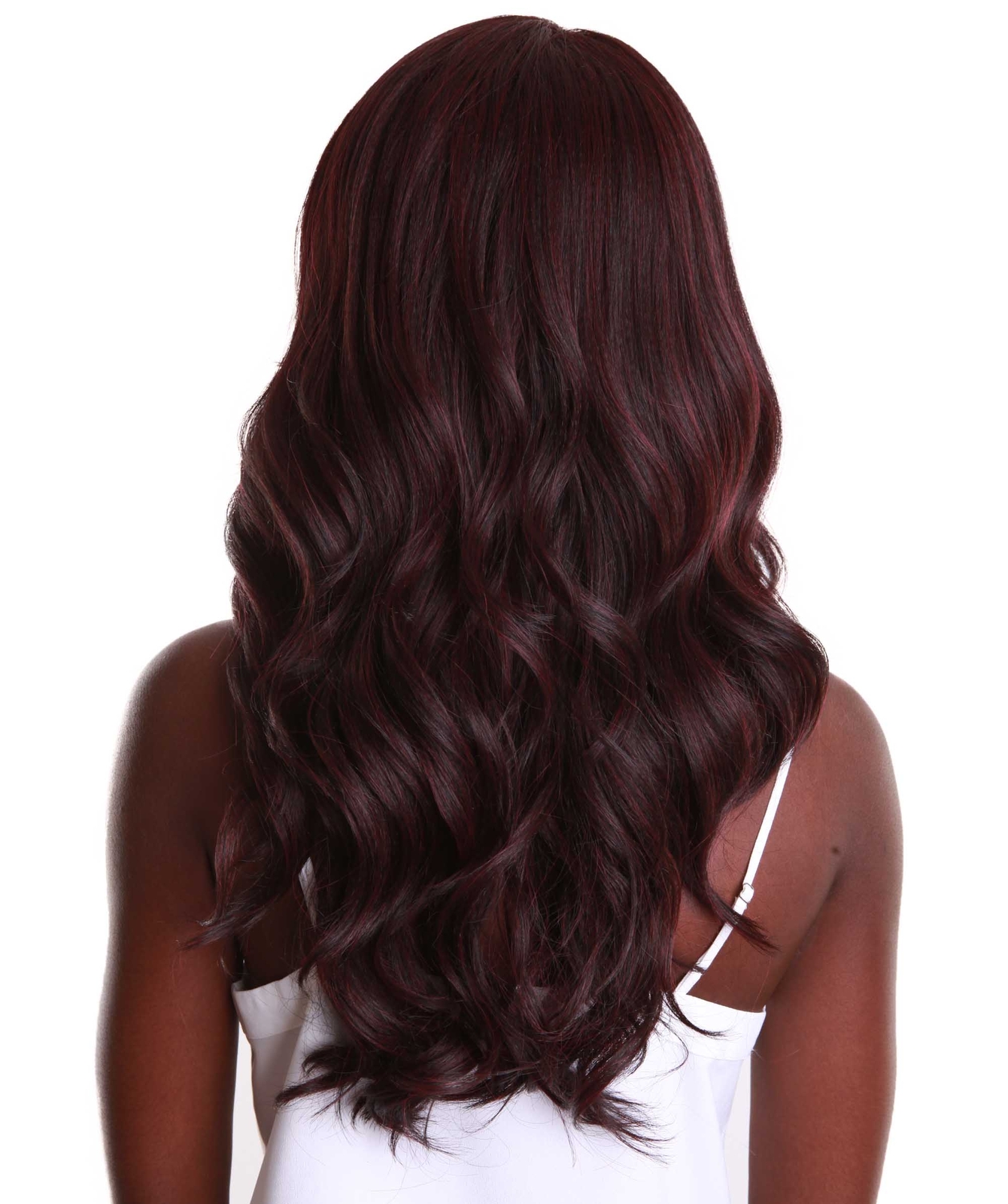 LUXLUXE Cleo Wavy 21 in 4X4 Hand Tied Lace Front Wig, Deep Red and Black Blend