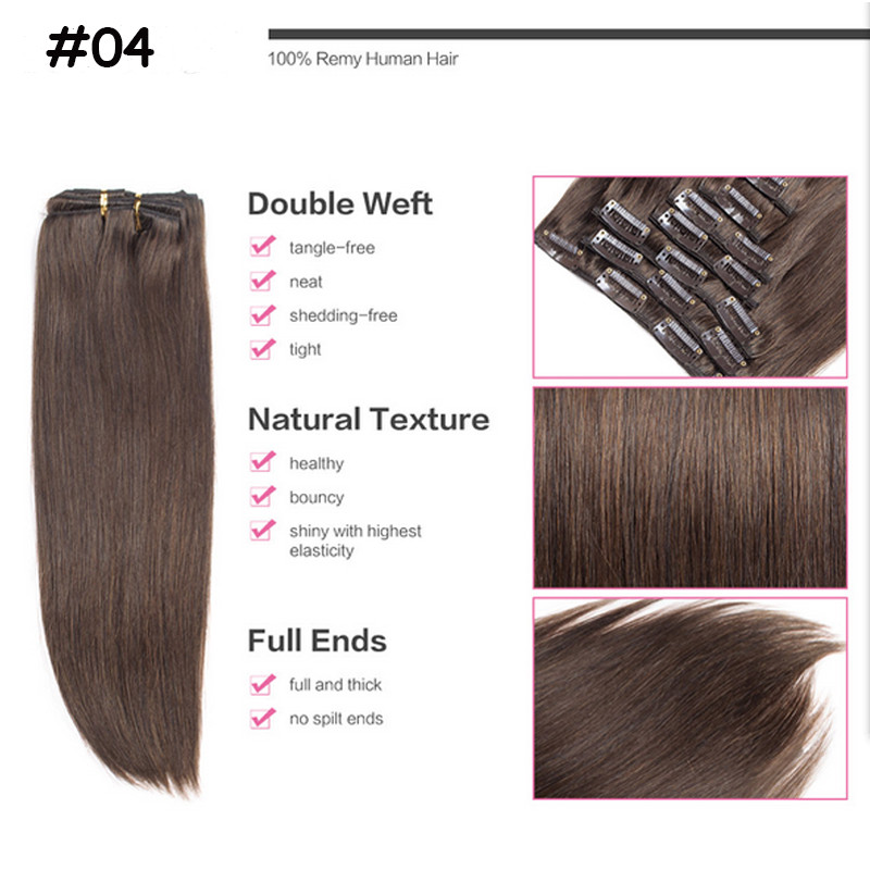 7PCS Real Clip in Remy Human Hair Extensions 70g-120g Straight Full Head US B321