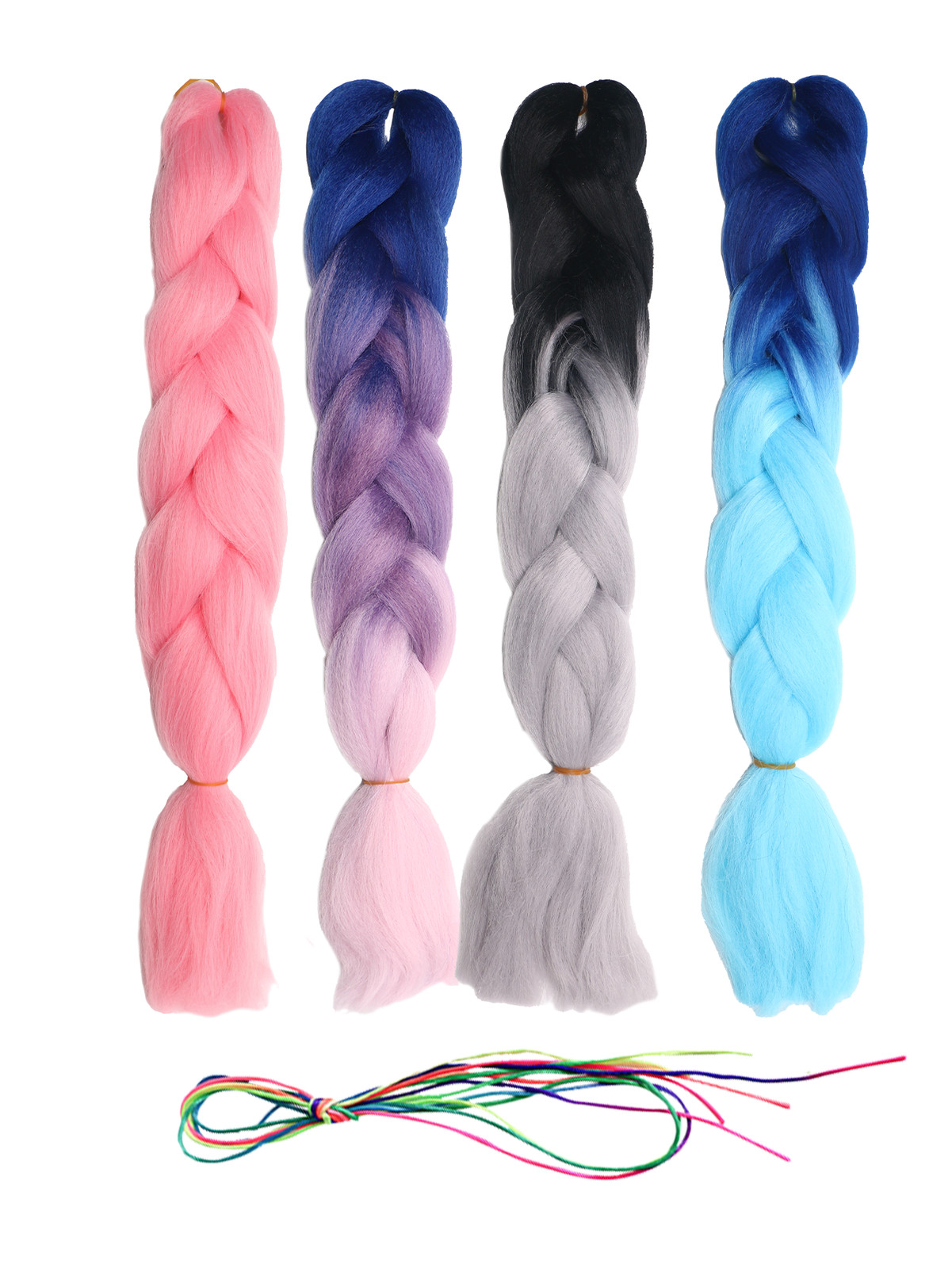 4Pcs 24″ Jumbo Braiding Hair Extensions Braids+24Pcs Multi-color Hair Rope Set