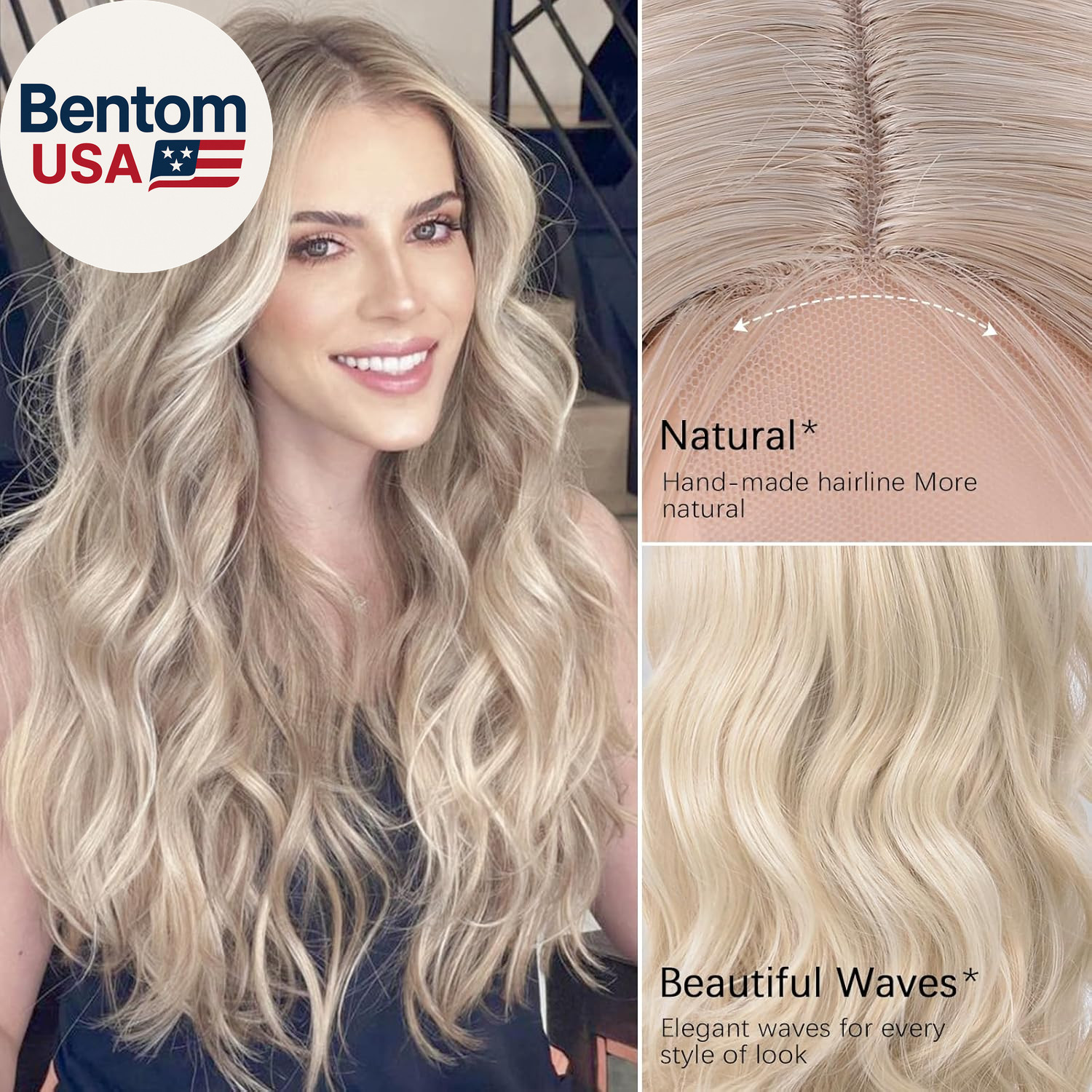 Long Ash Blonde Wavy Wig for Women 26 Inch Middle Part Curly Wavy Wig Natural Lo