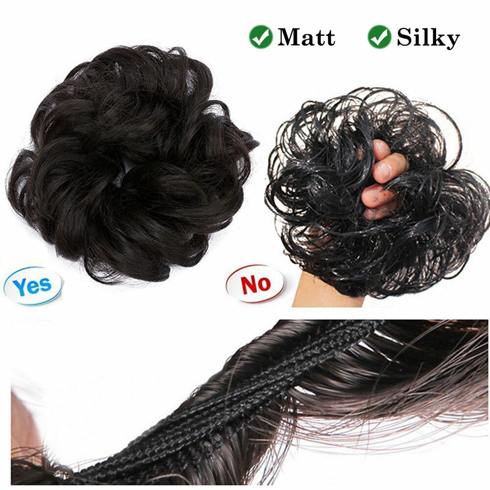 Real Thick Curly Messy Bun Updo Hair Piece Scrunchie AS Human Hair Extensions US