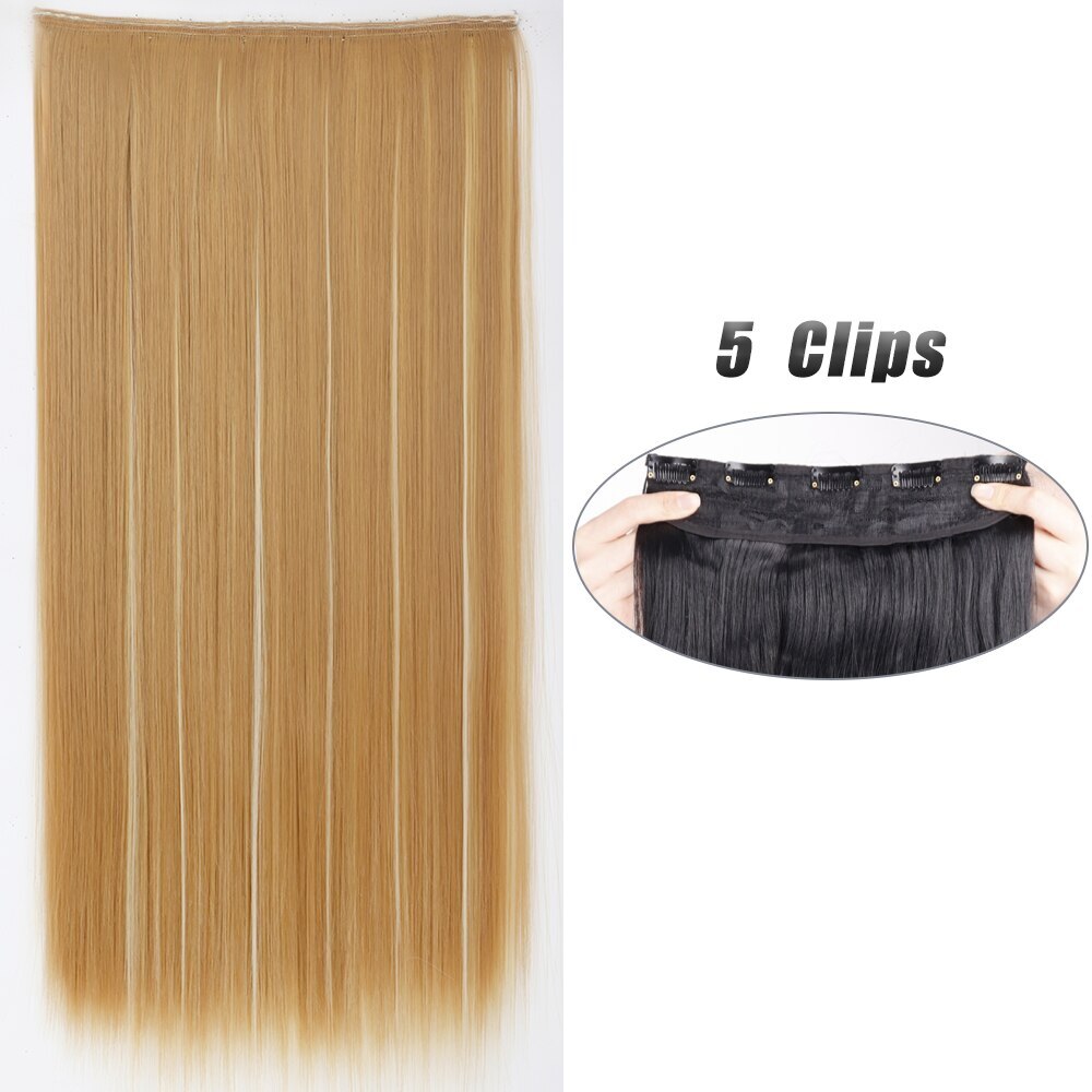Synthetic 5 Clip In Hair Extension Long Straight Hairstyle Hairpiece Black Brown