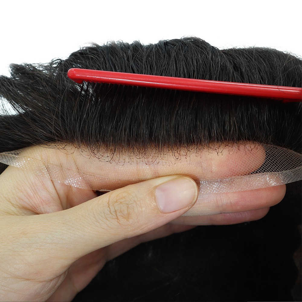 Toupee For Mens Human Hair Replecement System Lace Skin Hairpieces Black Hair Q6