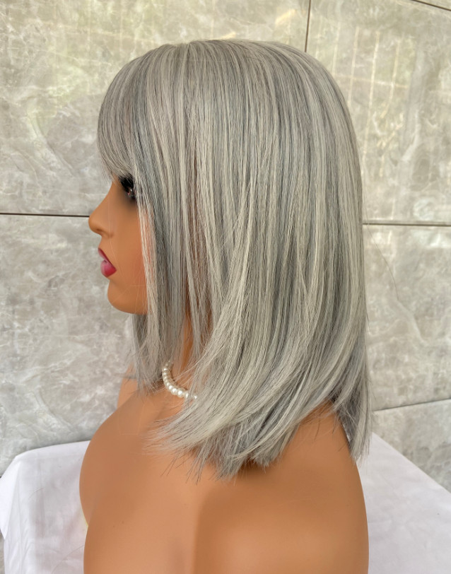 Salt and Pepper Hair Gray Mix Straight Synthetic Hair Wigs Women Soft Natural