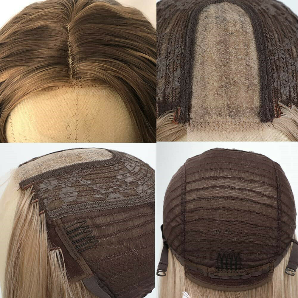 Ombre Brown Blonde Synthetic Lace Wigs Long Wavy Highlights Hair Heat Resistant
