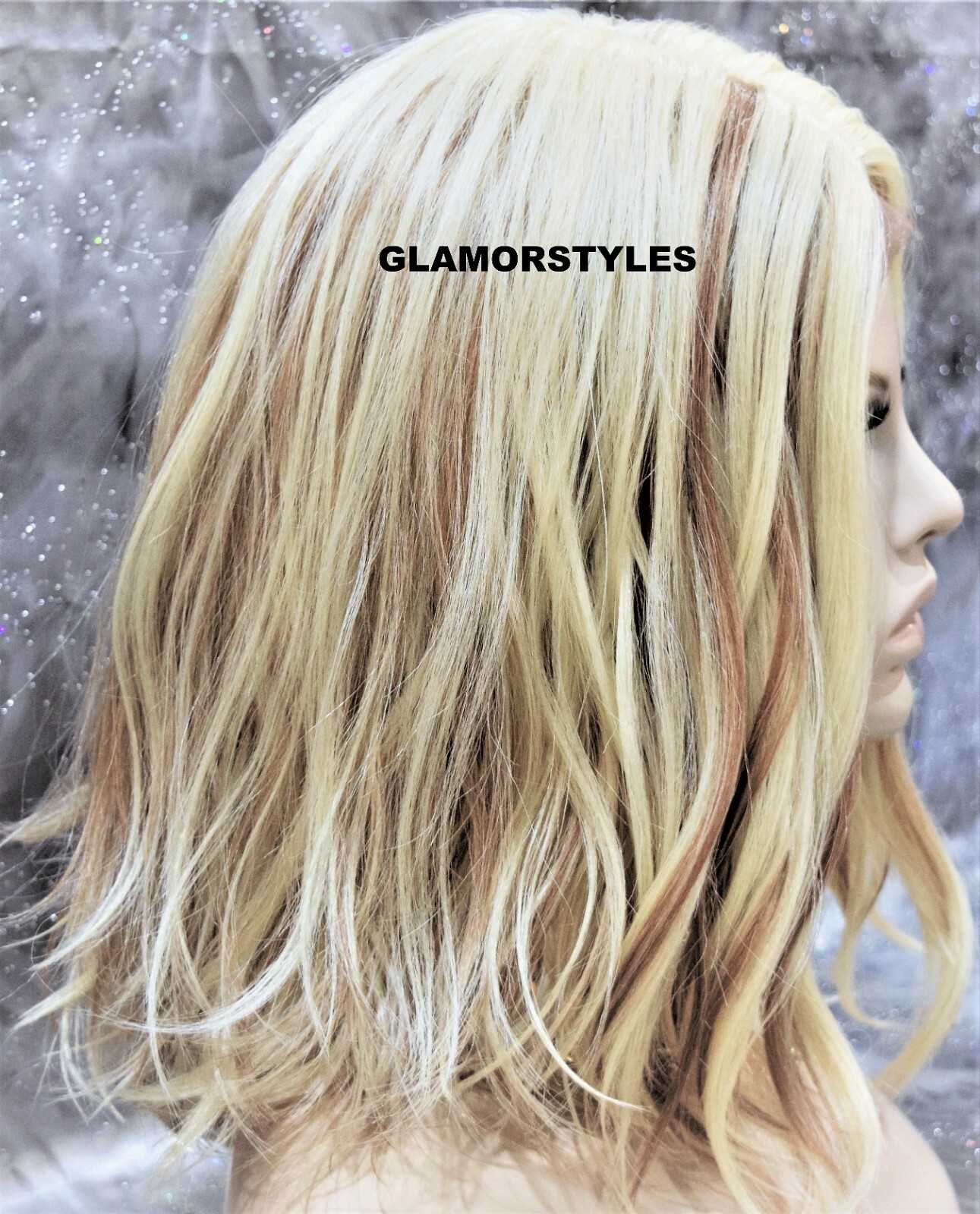 LACE FRONT FULL WIG BOB STRAIGHT LAYERED MIDDLE PART BLEACH BLONDE MIX HEAT OK