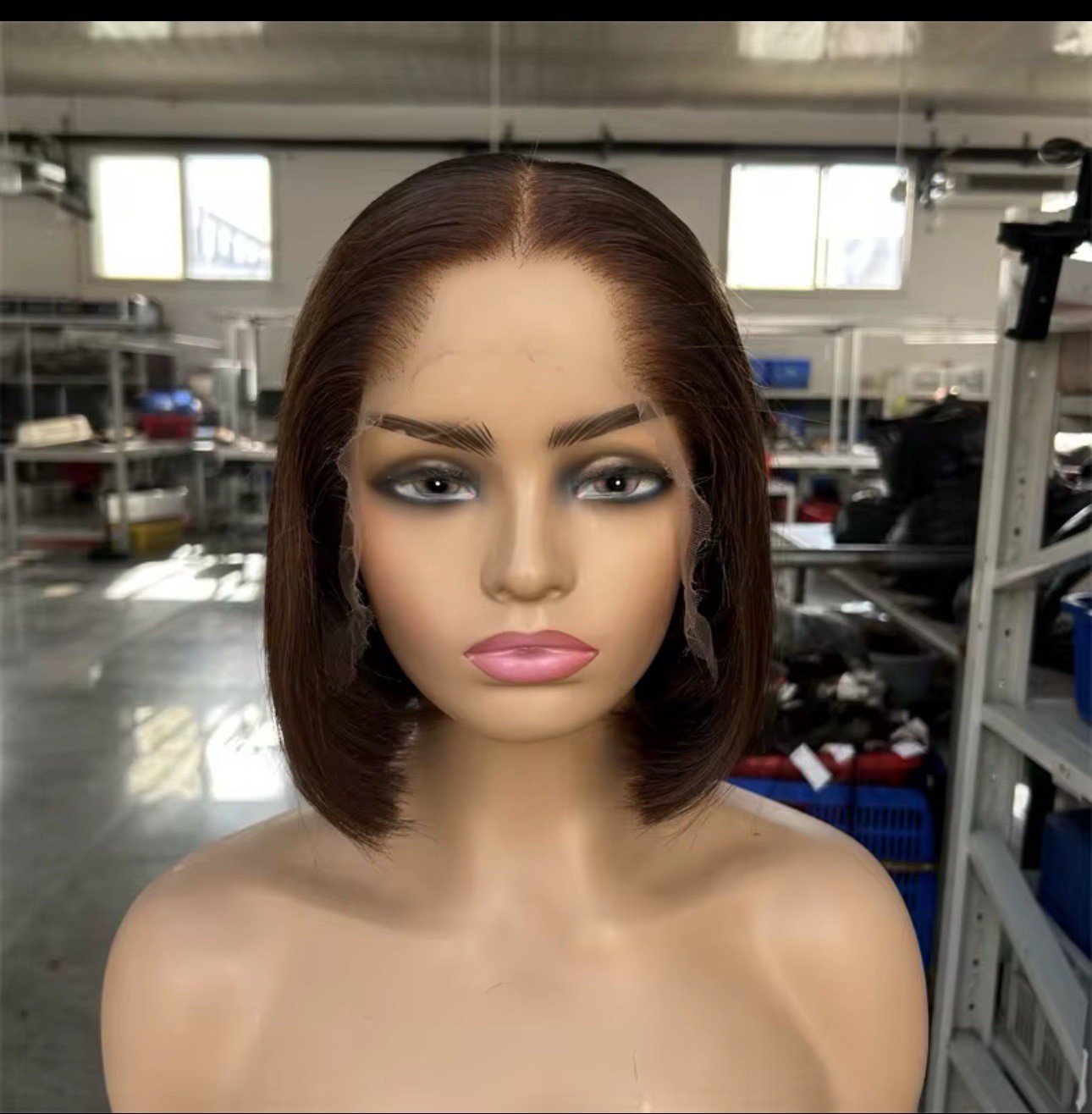 Lace Front Straight Bob Wig 10 inch 250% Brown Natural Look, Middle Part Women