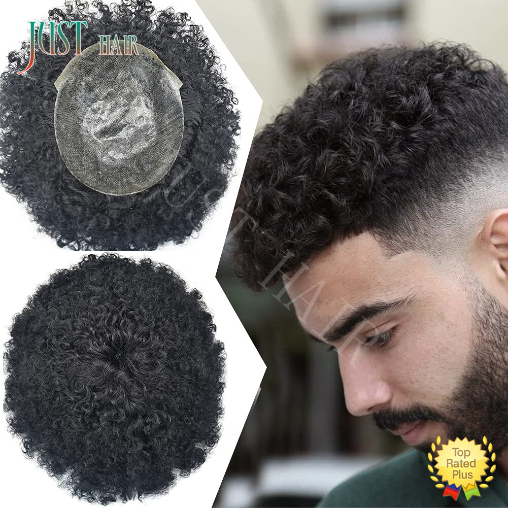 Afro Toupee for Black Men Full Poly Afro Wave Hair Units Human Hair PU System US
