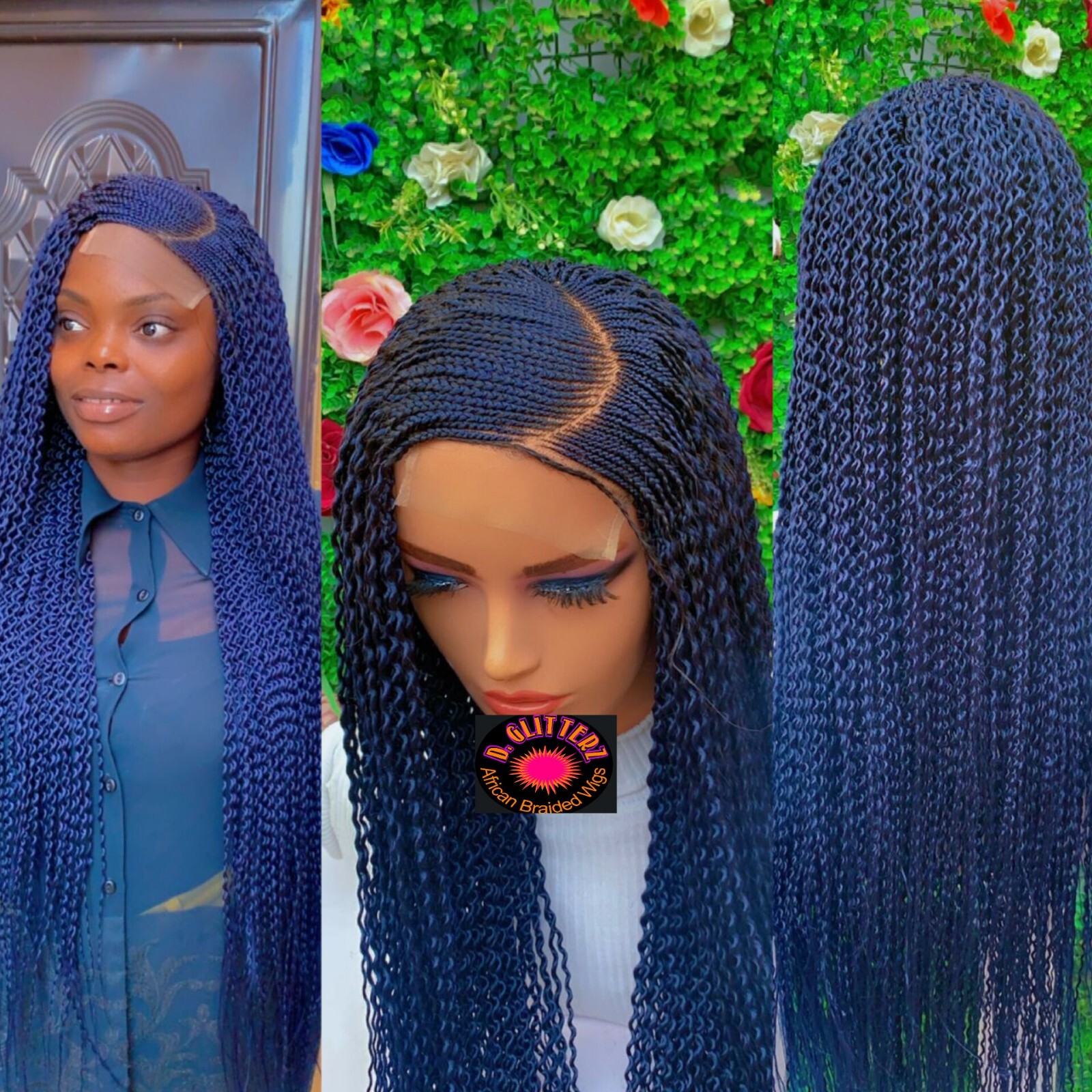 WATERMELON BRAIDED WIG. Gold Blue Burgundy 40″