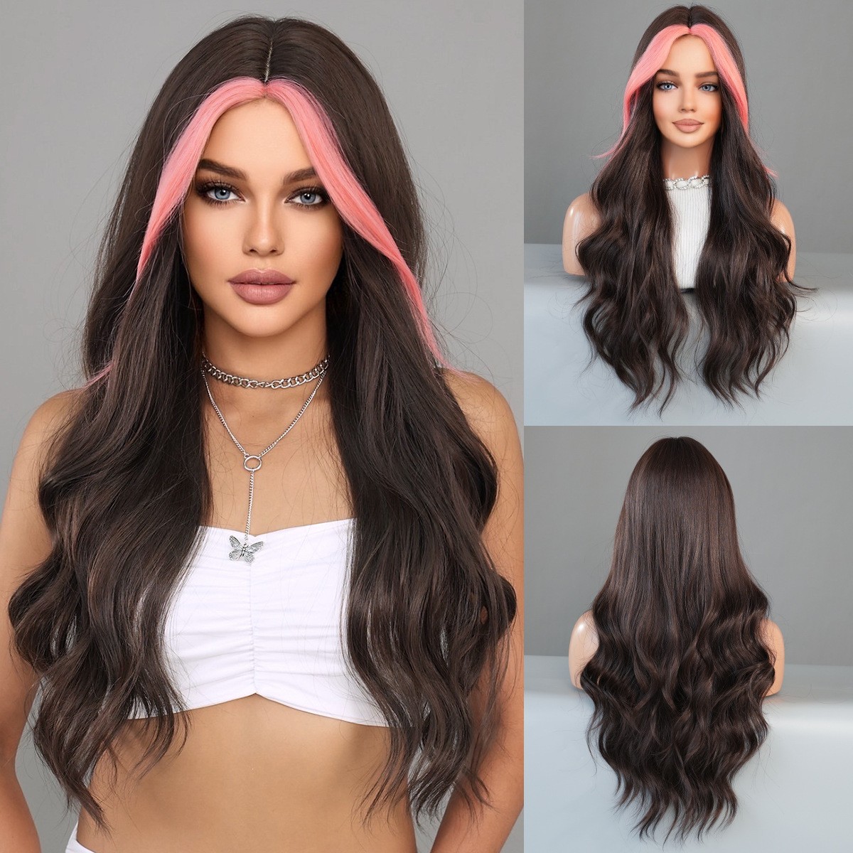 Multi Color Optional Middle Part Highlight Long Curly Wig Body Wave Synthetic