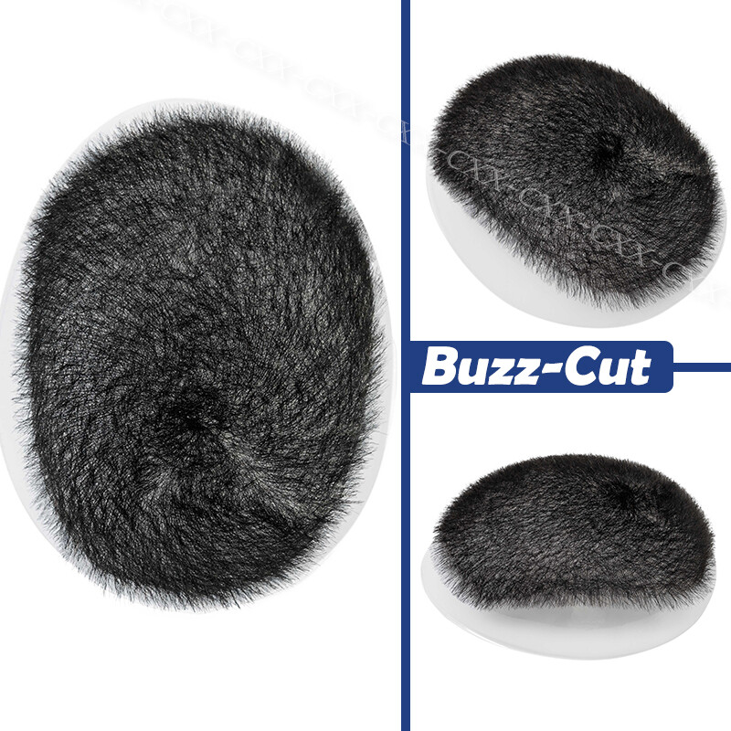 Mens Toupee Hairpiece 100% Human Hair System Replacement Skin PU Short Buzz Cut