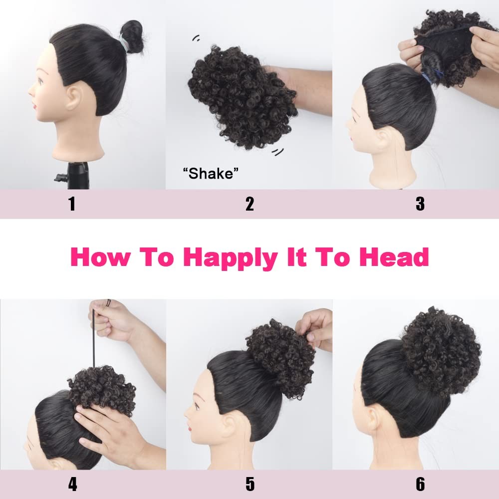 Curly Wavy Afro Puff Drawstring Ponytail 6 Inch 80g Natural Black Loose Wave