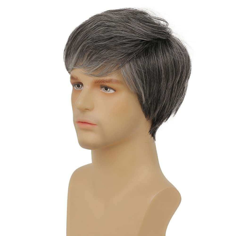 Silver Gray Men’s 6in Full Wig Heat Resistant Synthetic Cosplay Halloween Party