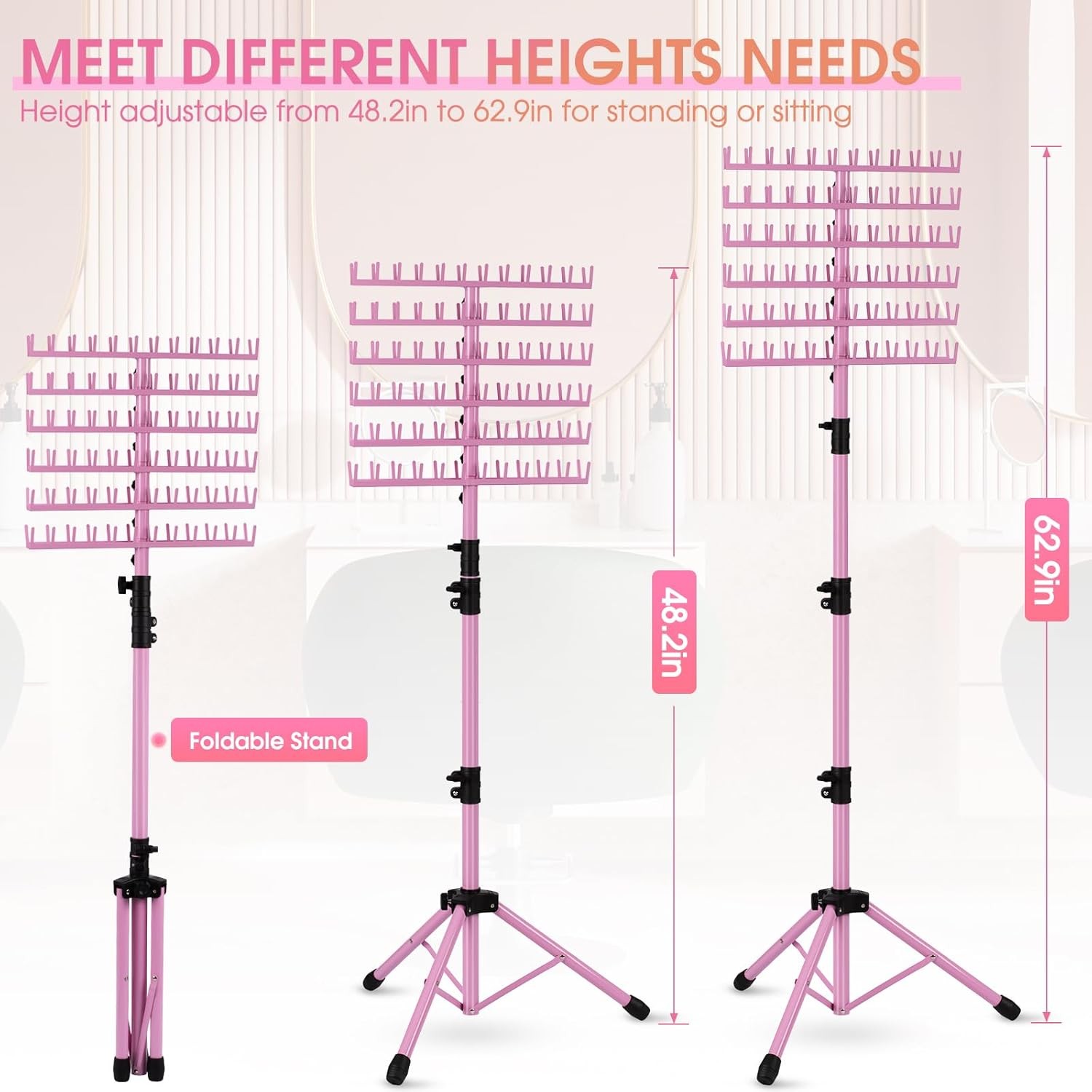 Portable Hair Braiding Rack Height Adjustable 144 Pegs Extension Holder Display