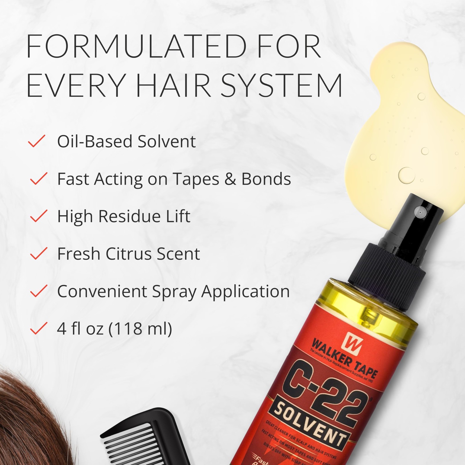 C-22 Solvent Spray 4 oz, Fast-Acting Adhesive Remover for Wig Tape, Lace Syst…