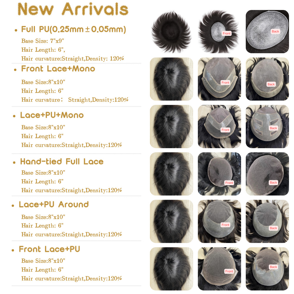 Fine Mono Mens Toupee Hairpiece Poly Skin Human Hair Replacement System Wigs US