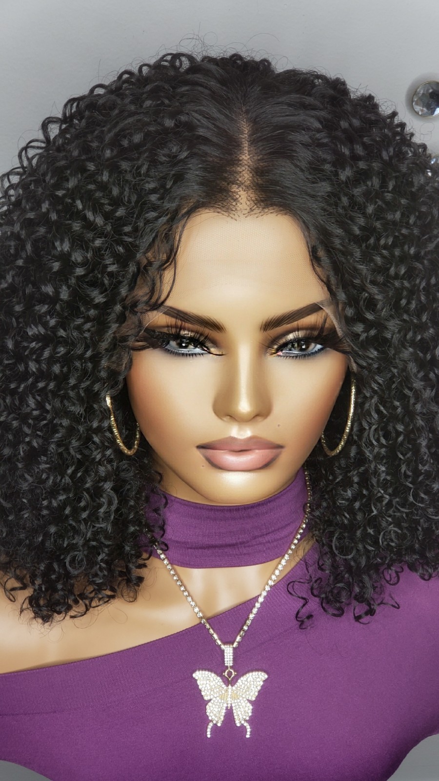 New Curly Afro Style Wig Black Y Part Lace Front Wig Womens Hair Wigs
