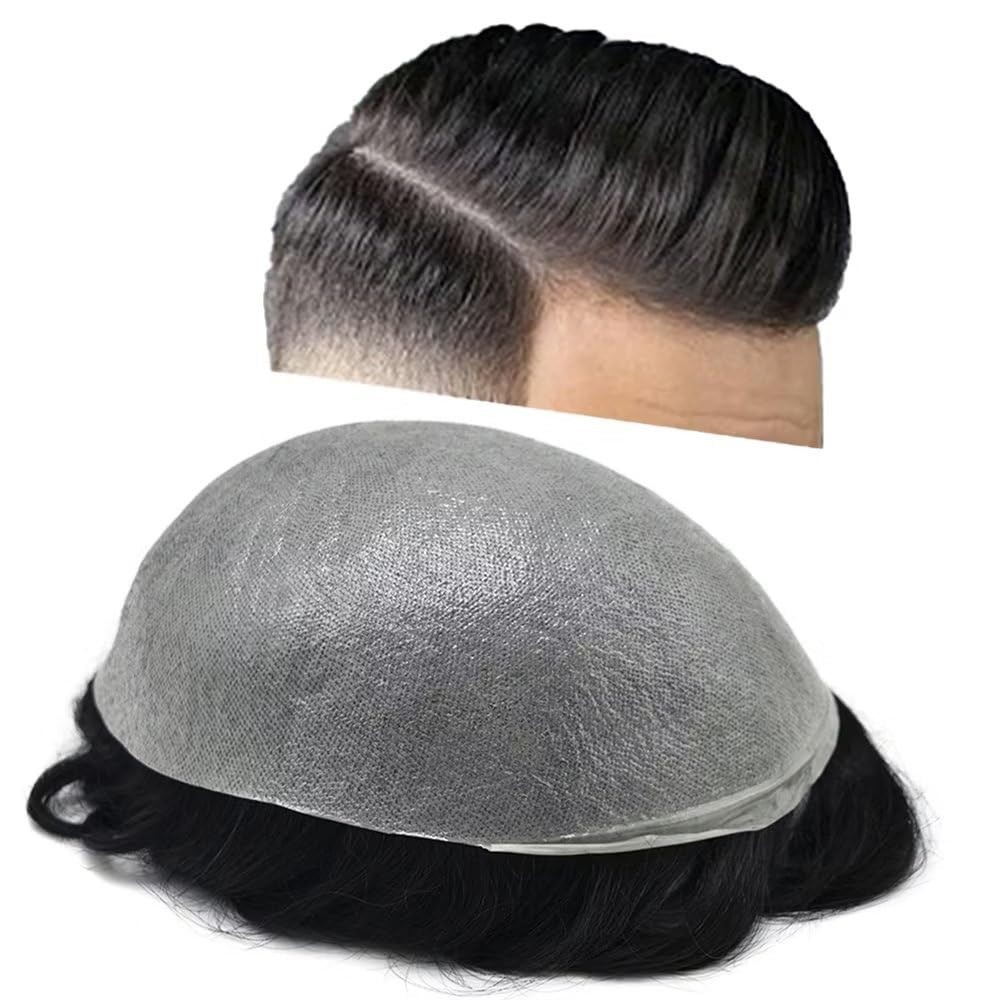 Mens Toupee Wig Thin Skin V-Loop Men Hairpiece Replacement System Units