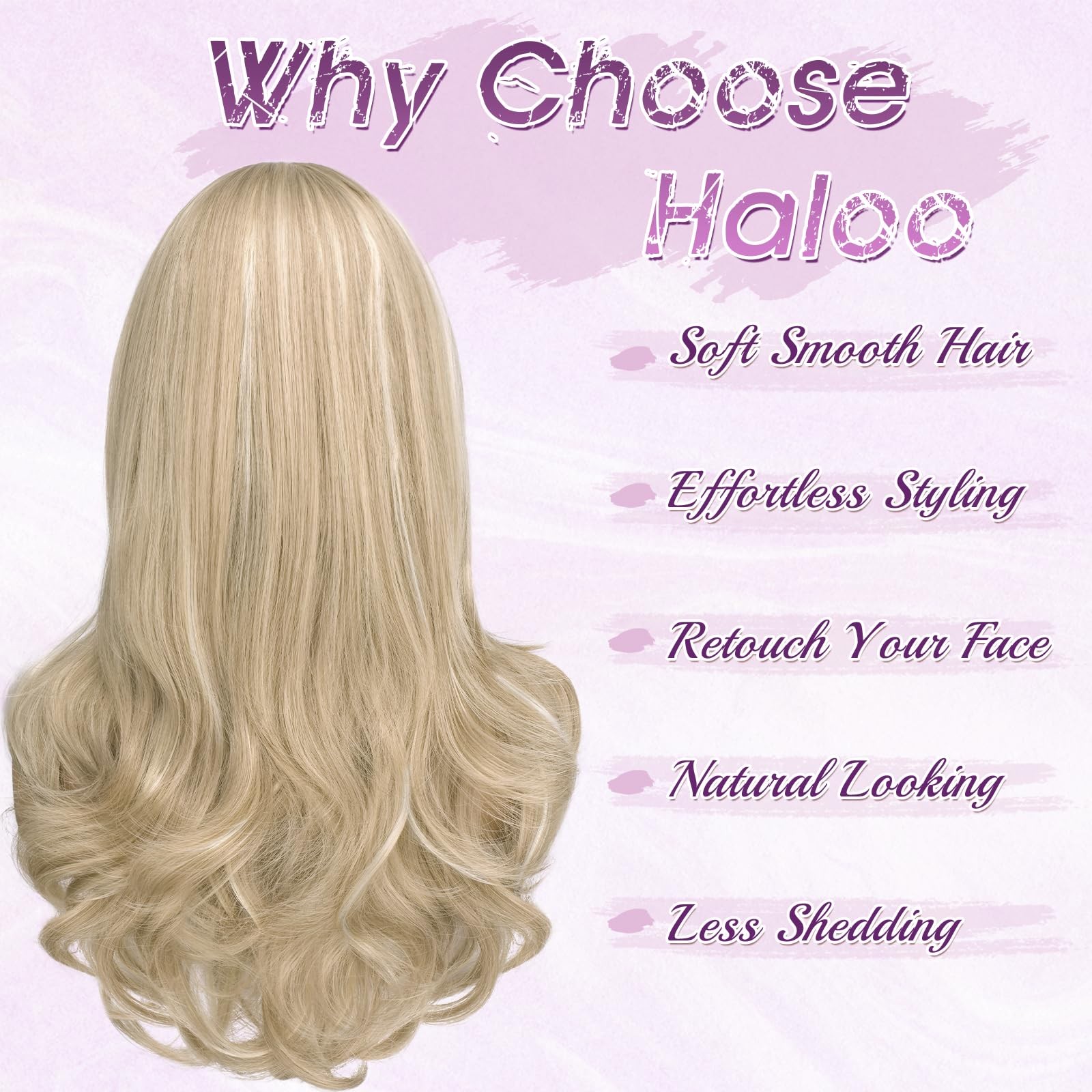 Blonde Wigs with Bangs Long Wavy Layered Haircut Natural Looking Fluffy Synth…