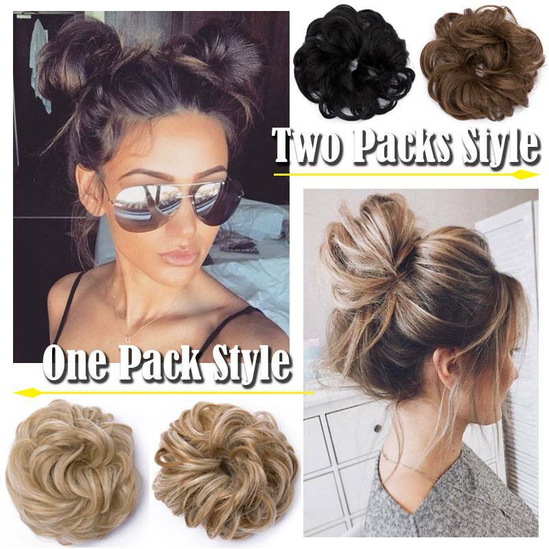 Real Natural Curly Messy Bun Hair Piece Scrunchie Hair Extensions as Human Blond