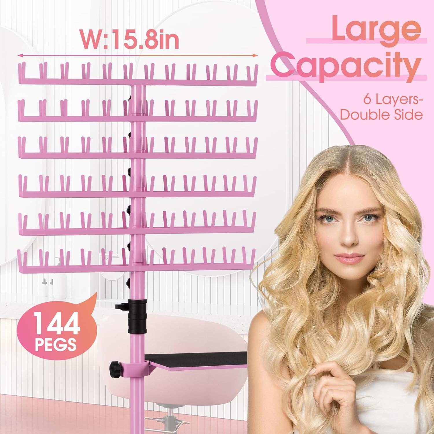 Portable Hair Braiding Rack Height Adjustable 144 Pegs Extension Holder Display