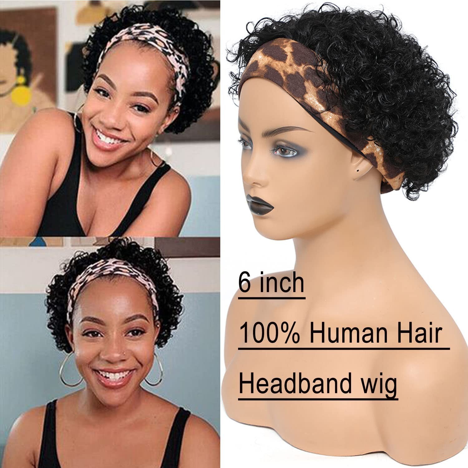 6 Inch Pixie Cut Glueless Headband Wig for Black Women Short Curly