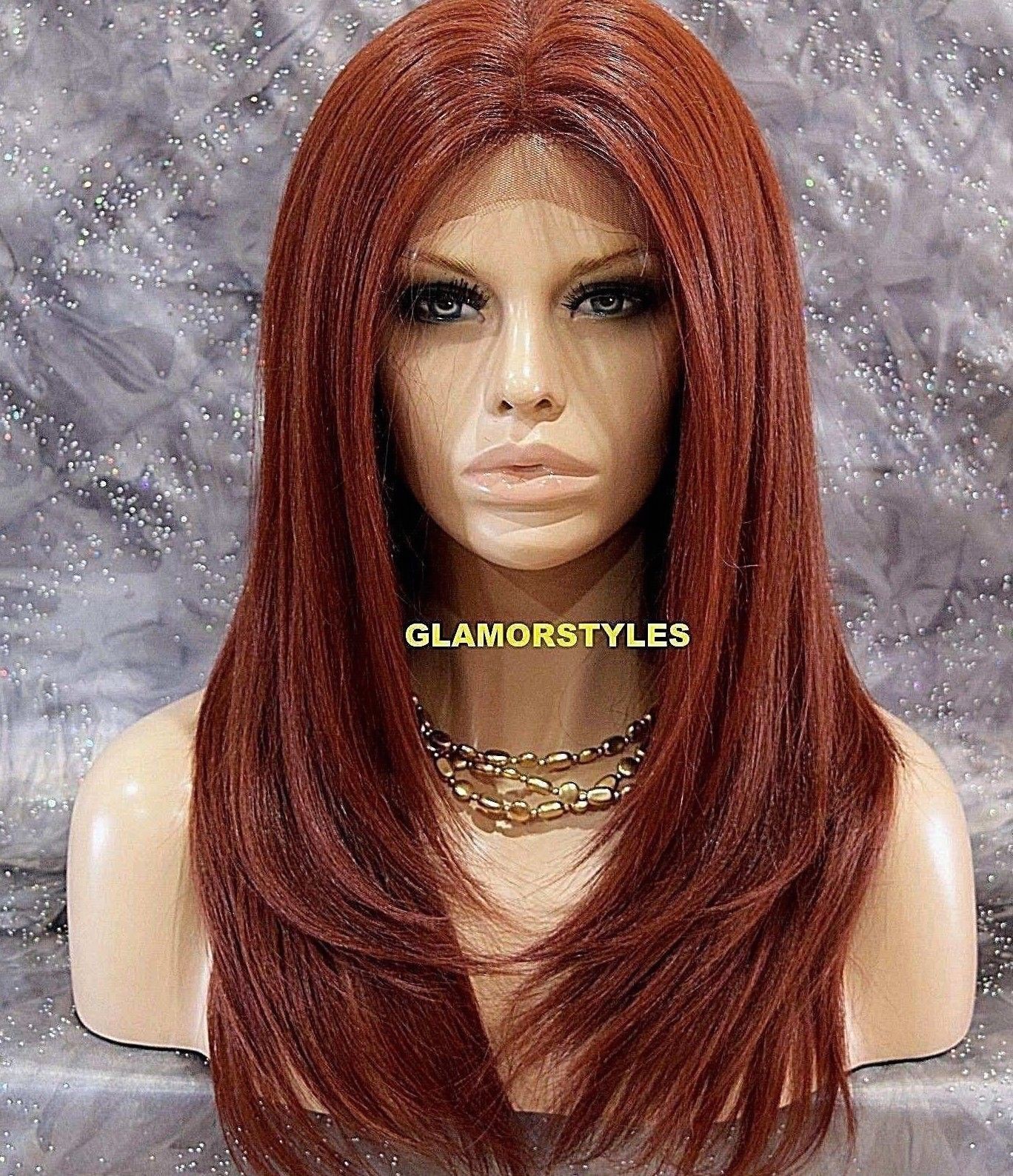 FREE PART LACE FRONT FULL WIG LONG STRAIGHT LAYERED AUBURN #130 HEAT OK NWT