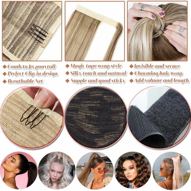 26″ 140g Clip in Wrap On Ponytail Hair Extensions Long Straight Thick As Human